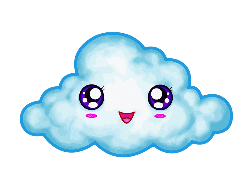 Cloudy, una nube celeste y sonriente con mejillas rosas